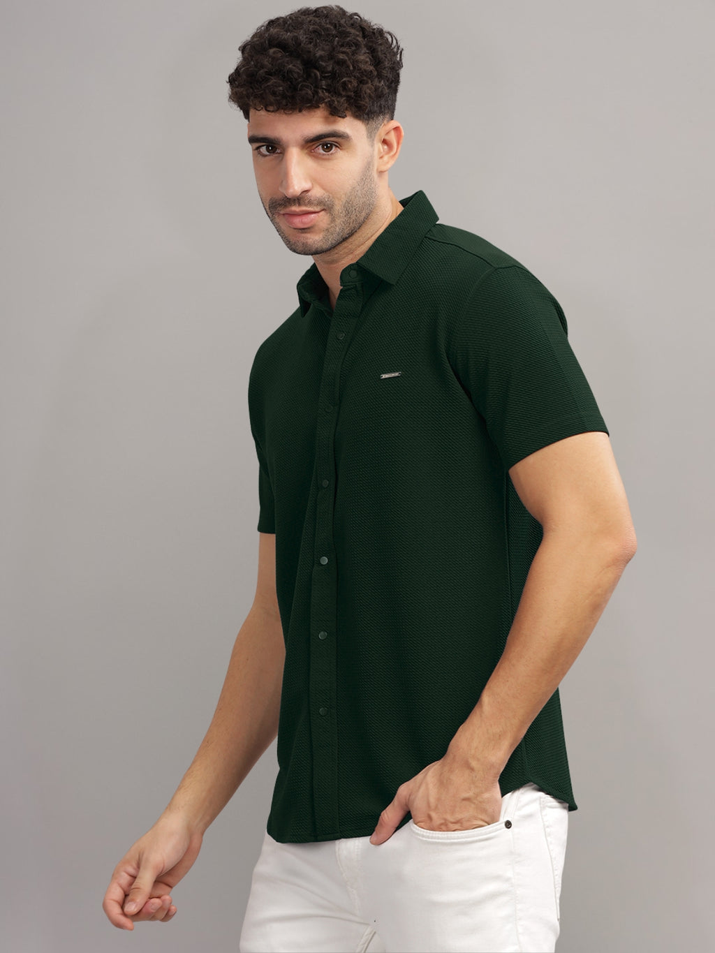 Men Cotton Shirt Bottle Green