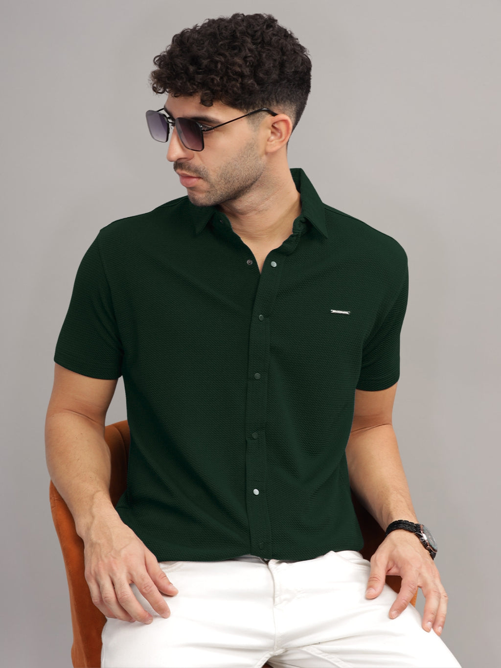 Men Cotton Shirt Bottle Green