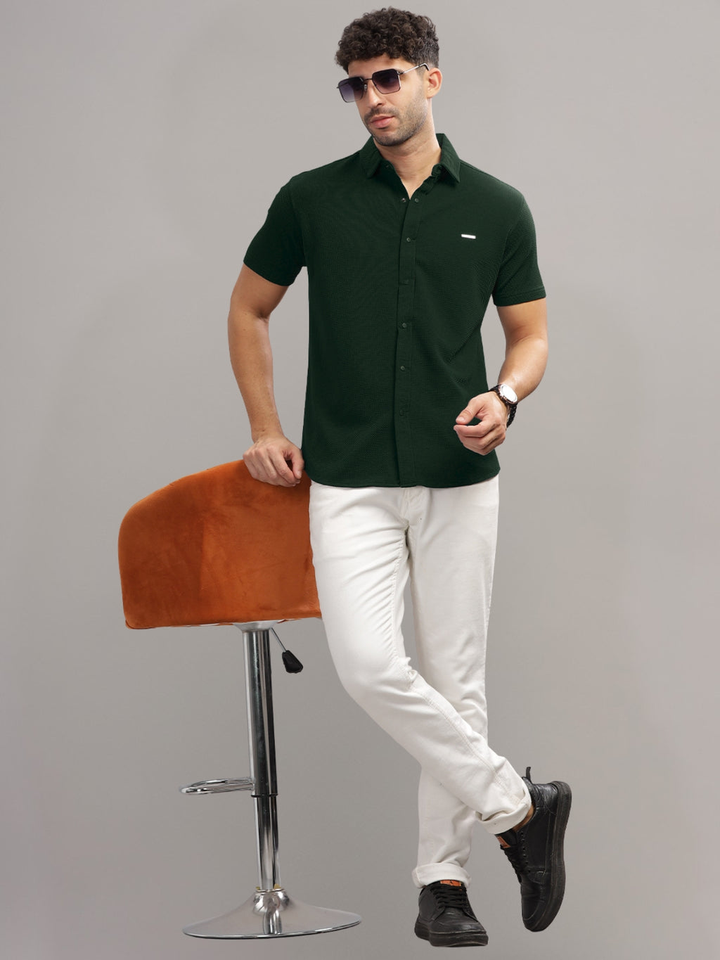 Men Cotton Shirt Bottle Green